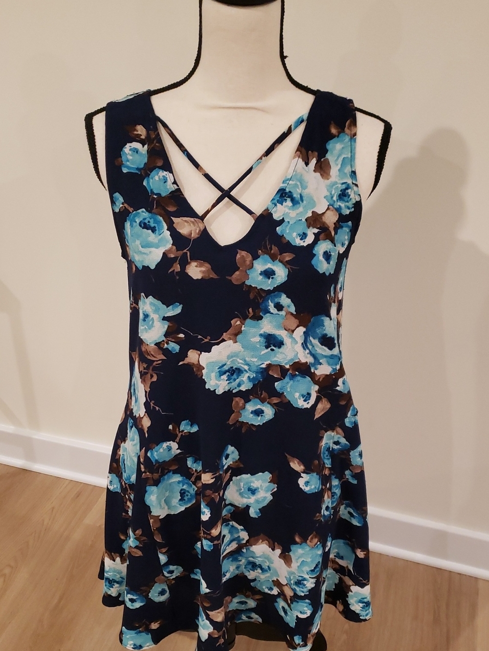 Altar'd State Navy Floral Crisscross Dress
